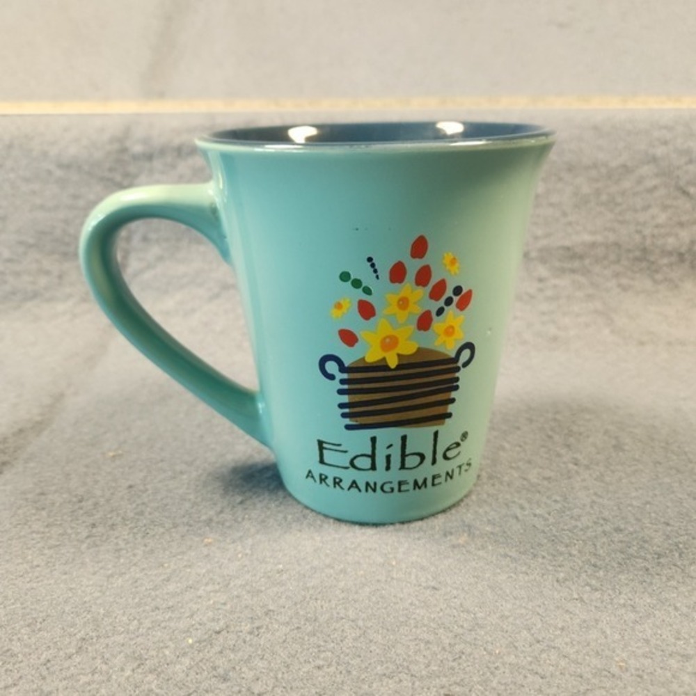 Edible Arrangements Stoneware Light‎ Blue Exterior 16 oz Coffee Cup Mug
